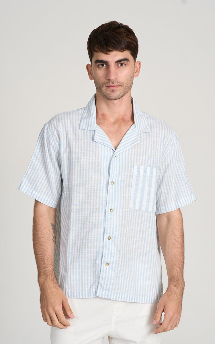 CAMISA CUBANA MC LISTRAS Azul Claro