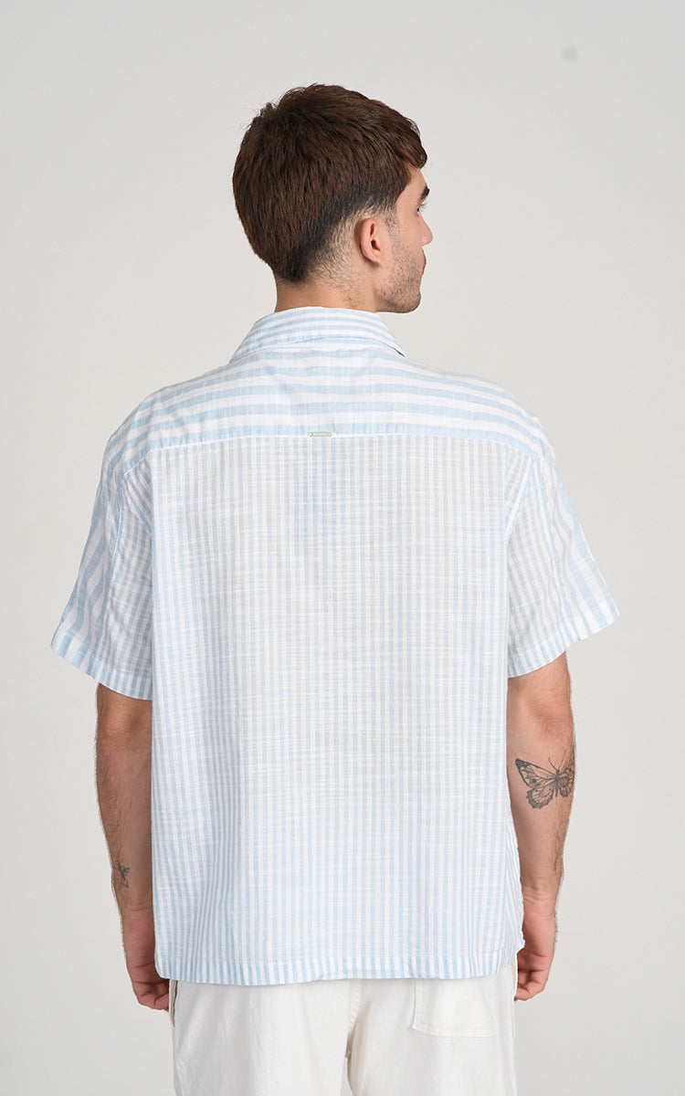 CAMISA CUBANA MC LISTRAS Azul Claro
