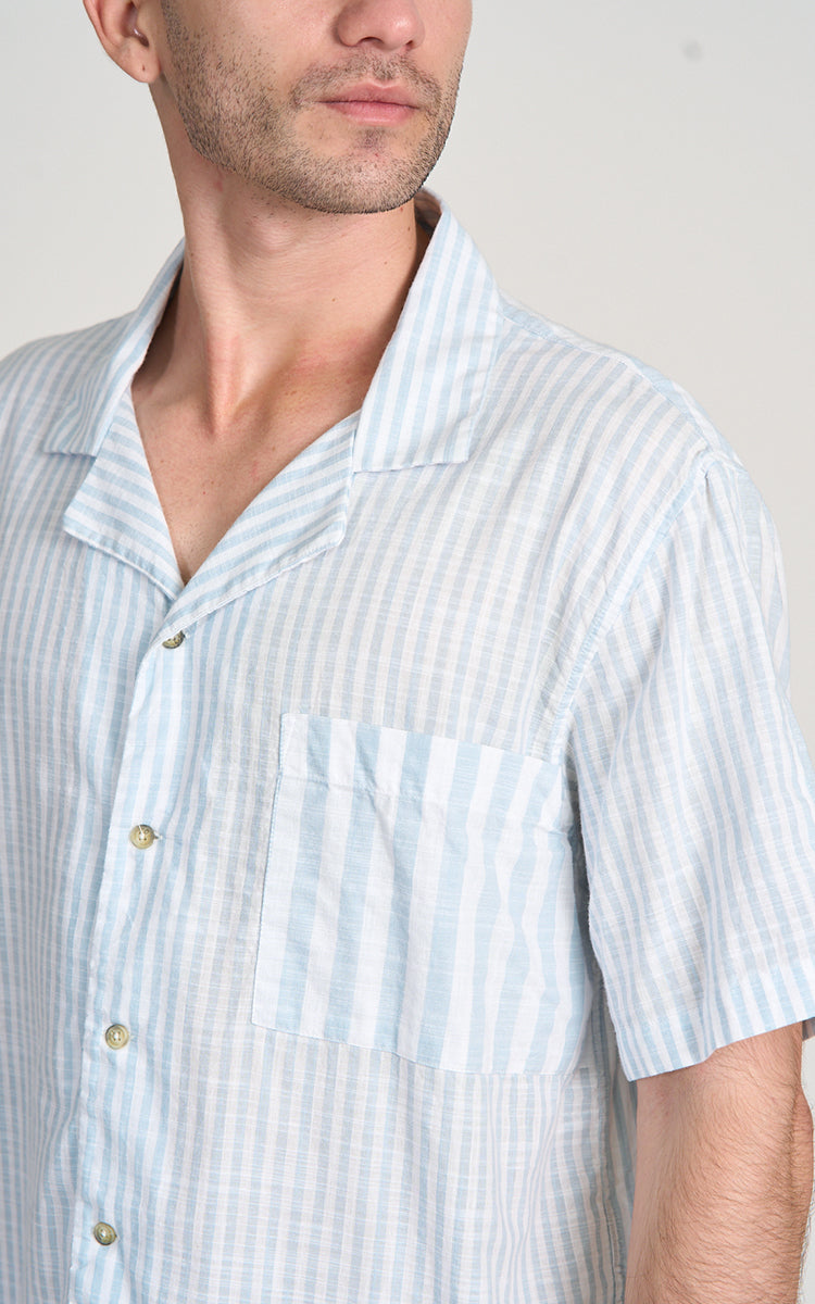CAMISA CUBANA MC LISTRAS Azul Claro
