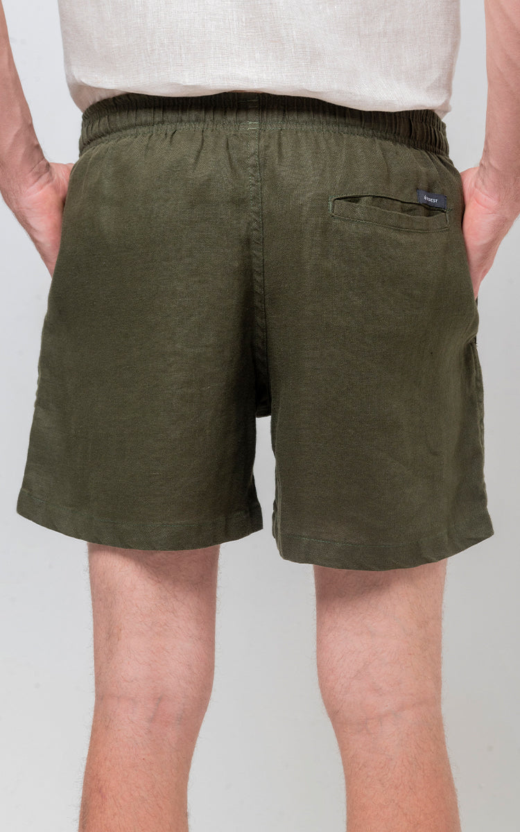Short Puro Linho Verde Militar