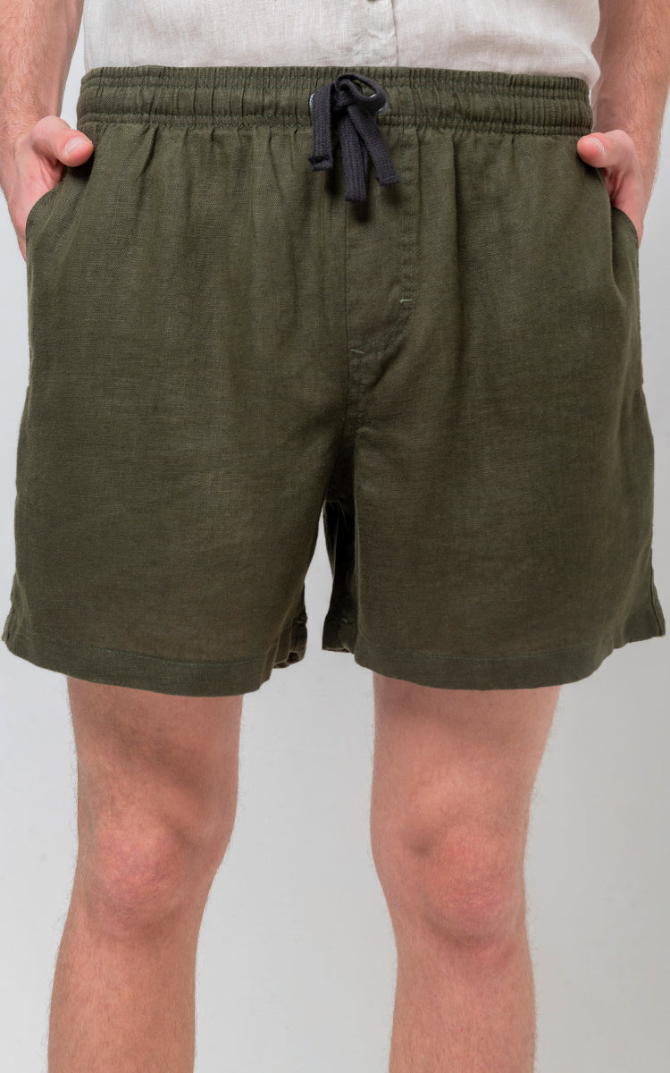 Short Puro Linho Verde Militar