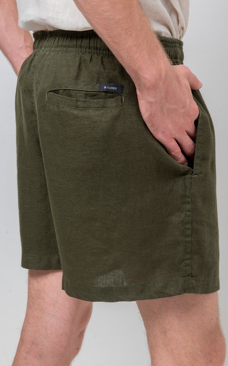Short Puro Linho Verde Militar