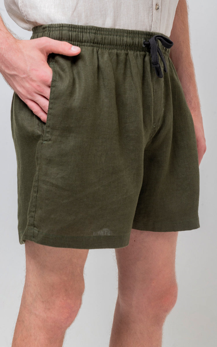 Short Puro Linho Verde Militar