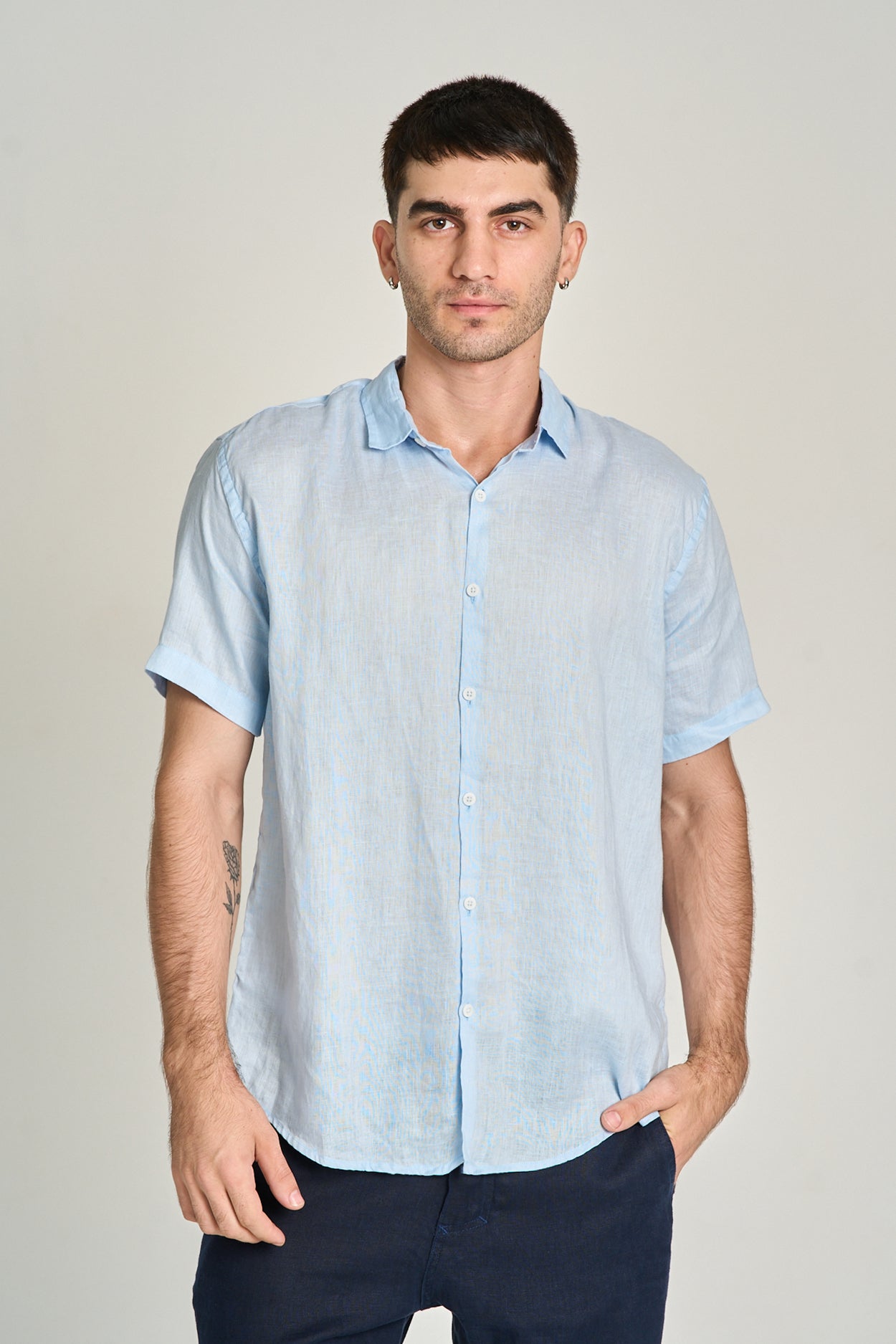 Camisa Puro Linho MC Azul Claro