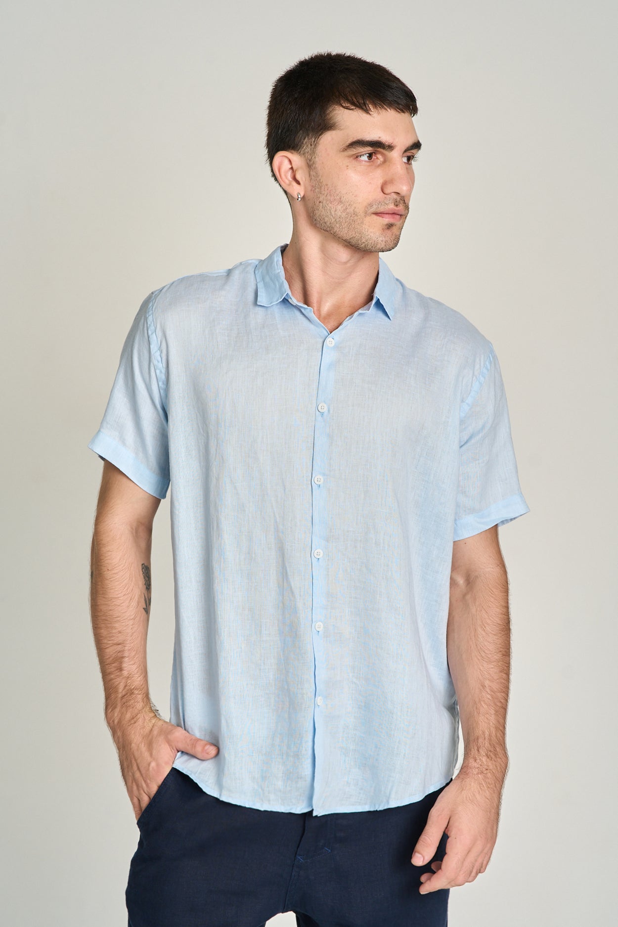 Camisa Puro Linho MC Azul Claro