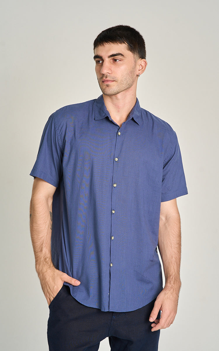 Camisa Flat MC Azul Medio