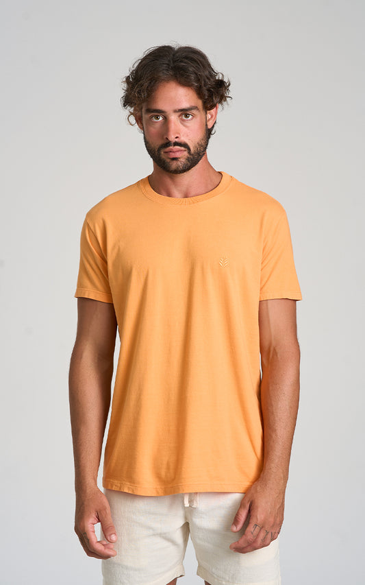 Camiseta Florest Bordado Laranja Claro
