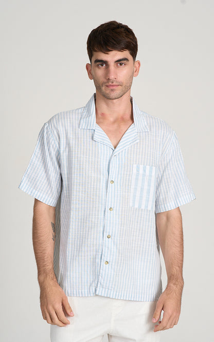 CAMISA CUBANA MC LISTRAS Azul Claro