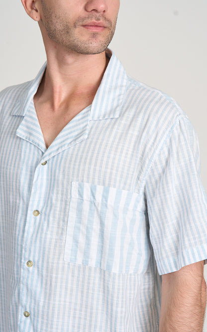 CAMISA CUBANA MC LISTRAS Azul Claro