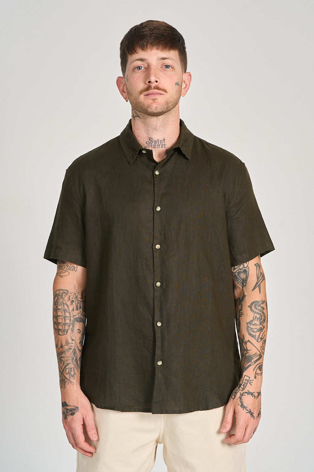 Camisa Puro Linho MC Verde Militar