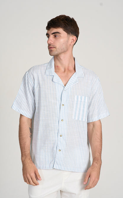 CAMISA CUBANA MC LISTRAS Azul Claro