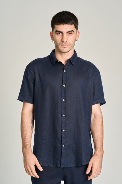 Camisa Puro Linho MC Azul Marinho
