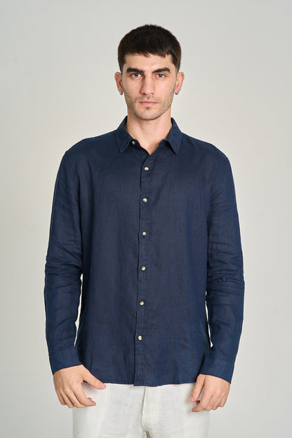 Camisa Puro Linho ML Azul Marinho