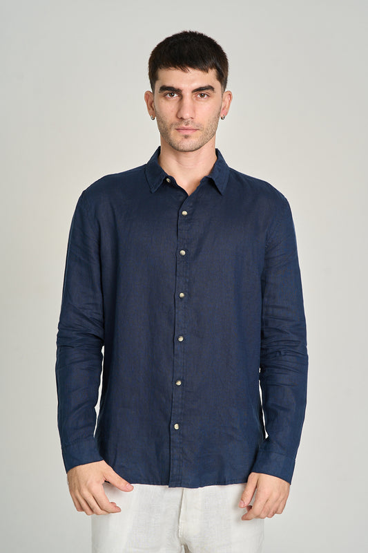 Camisa Puro Linho ML Azul Marinho