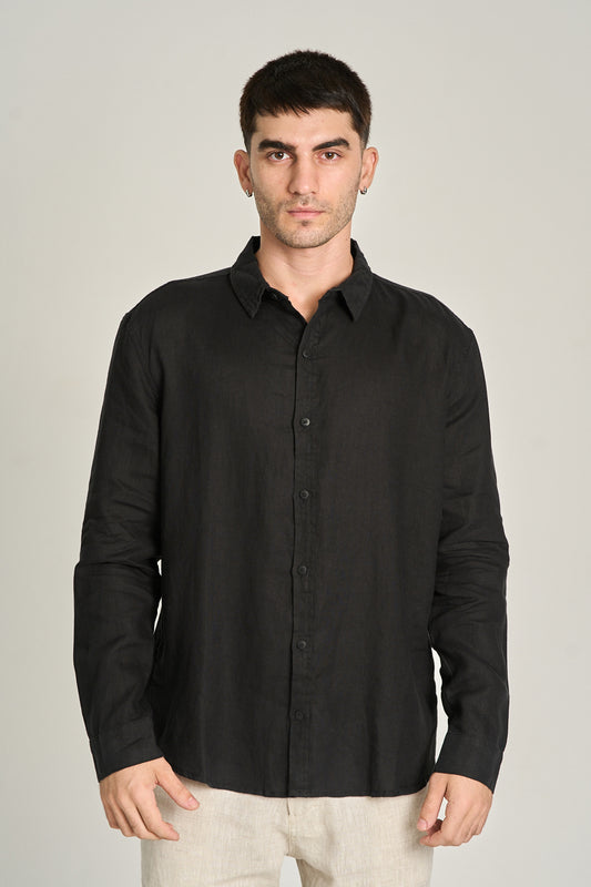 Camisa Puro Linho ML Preto