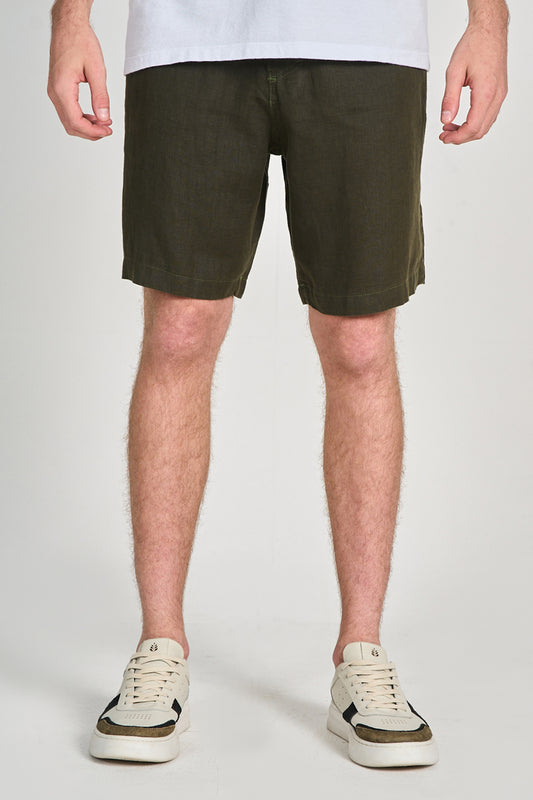 Bermuda Puro Linho Verde Militar