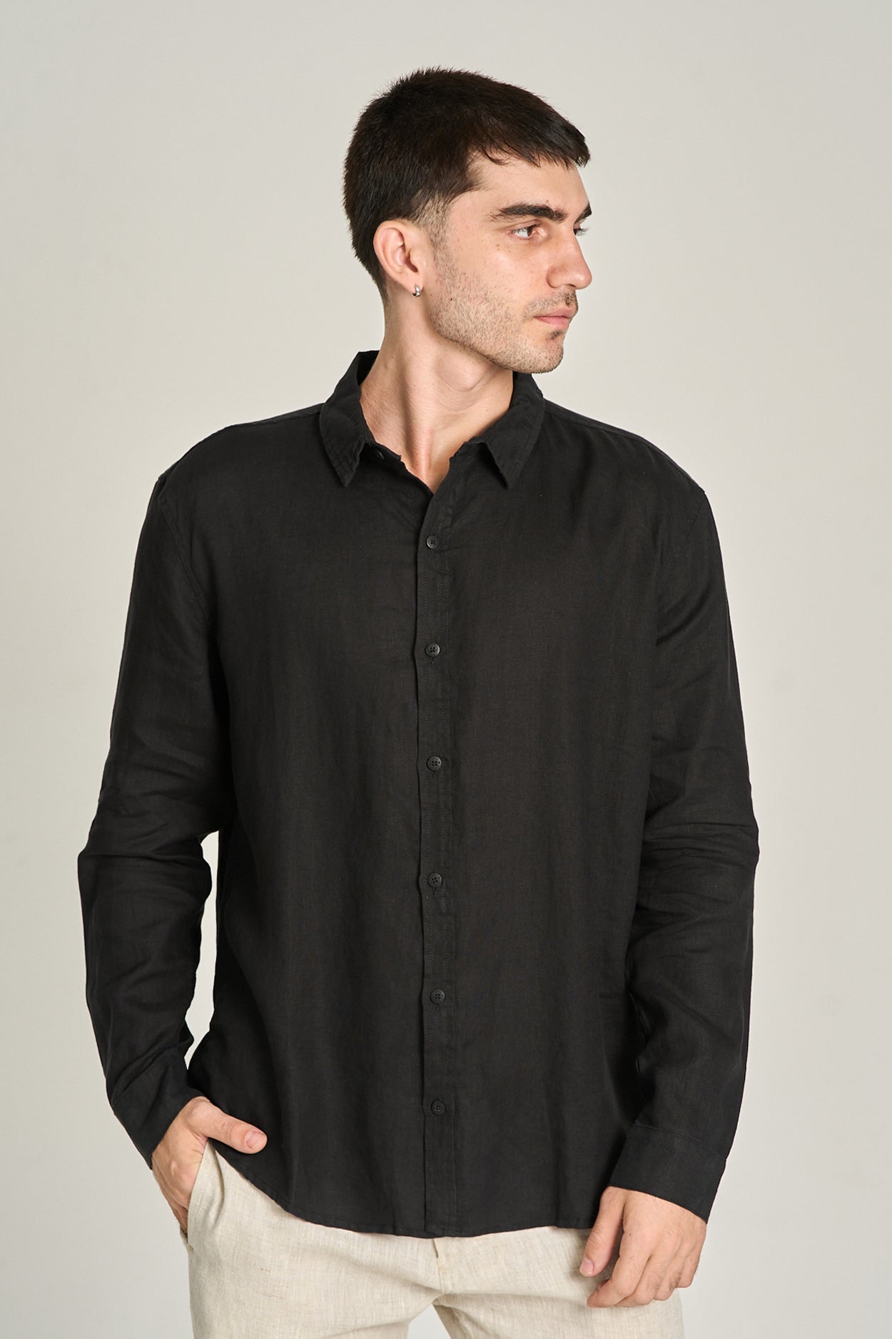 Camisa Puro Linho ML Preto