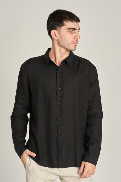 Camisa Puro Linho ML Preto