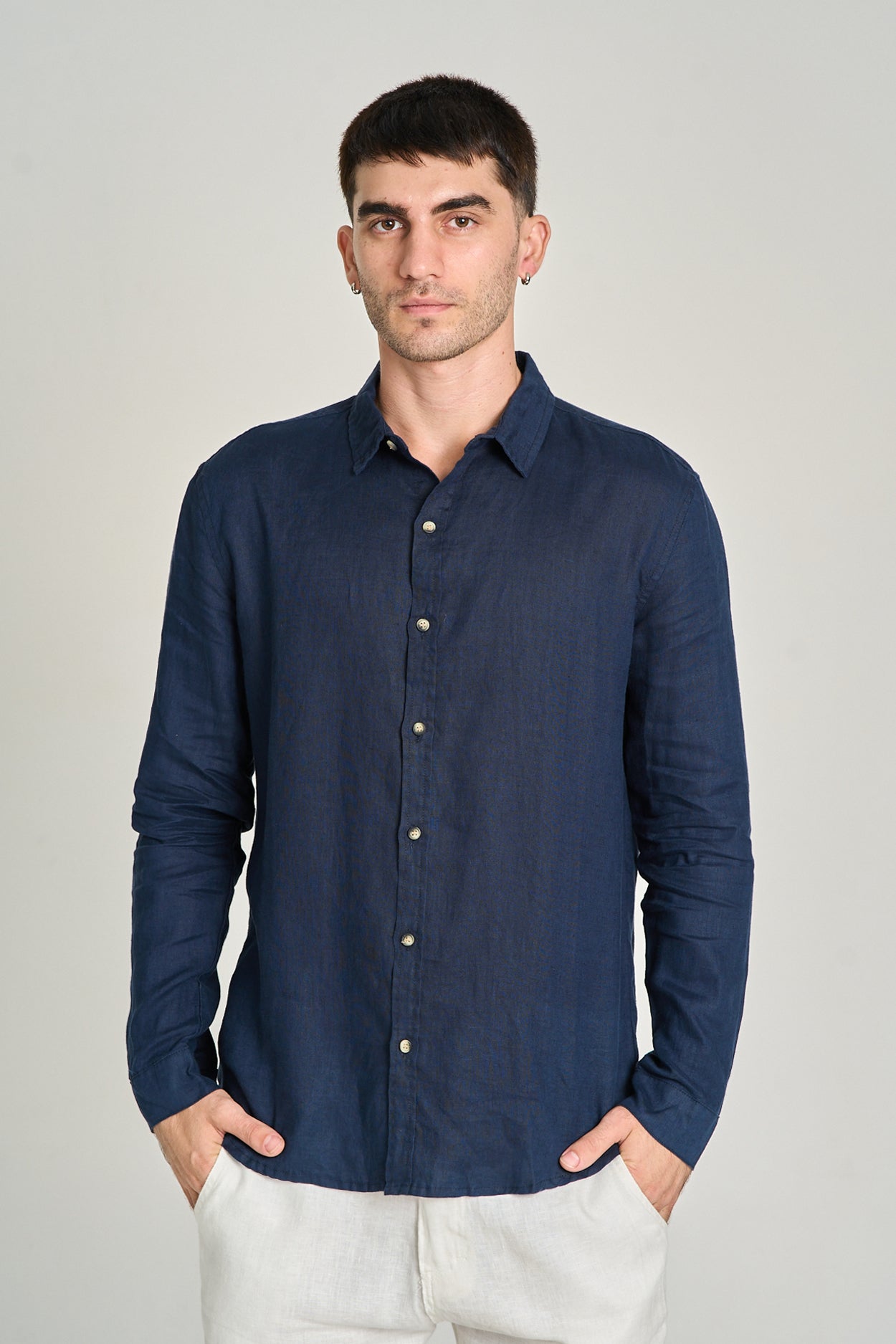 Camisa Puro Linho ML Azul Marinho