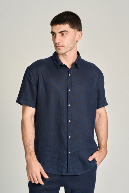 Camisa Puro Linho MC Azul Marinho