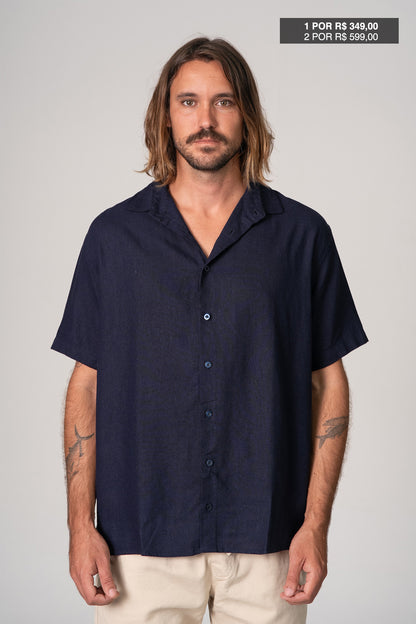 Camisa Satu Linho Azul Escuro